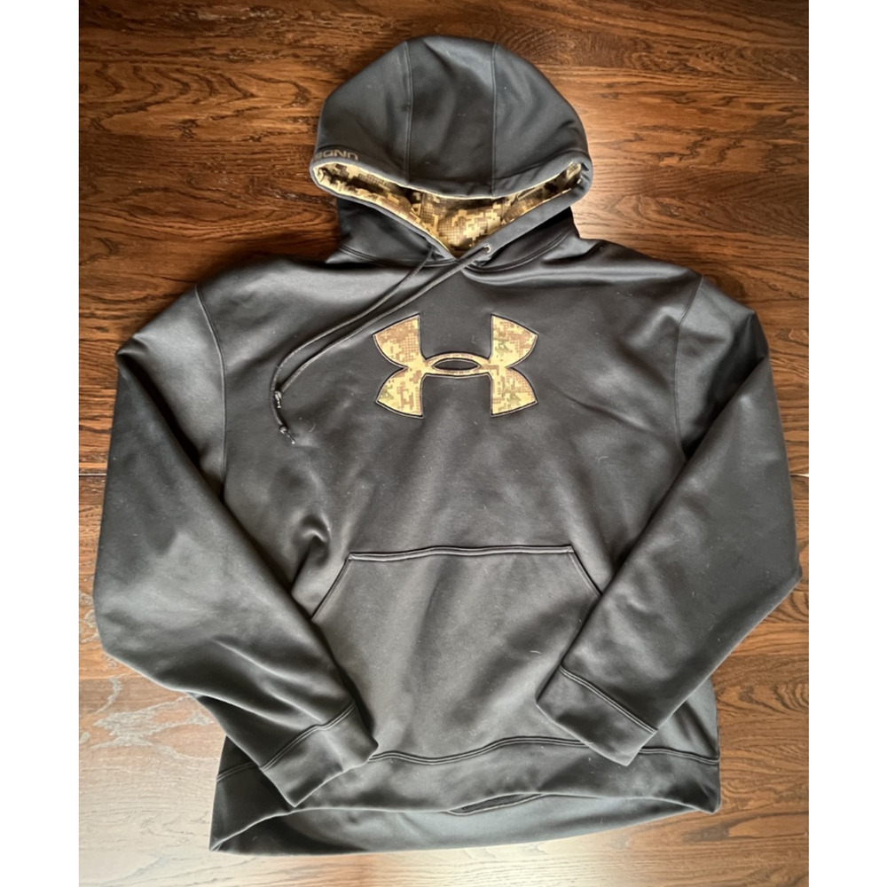 Under Armour Hoodie Mens XL Black Camo Logo Pullover Sweatshirt Athletic Outdoor